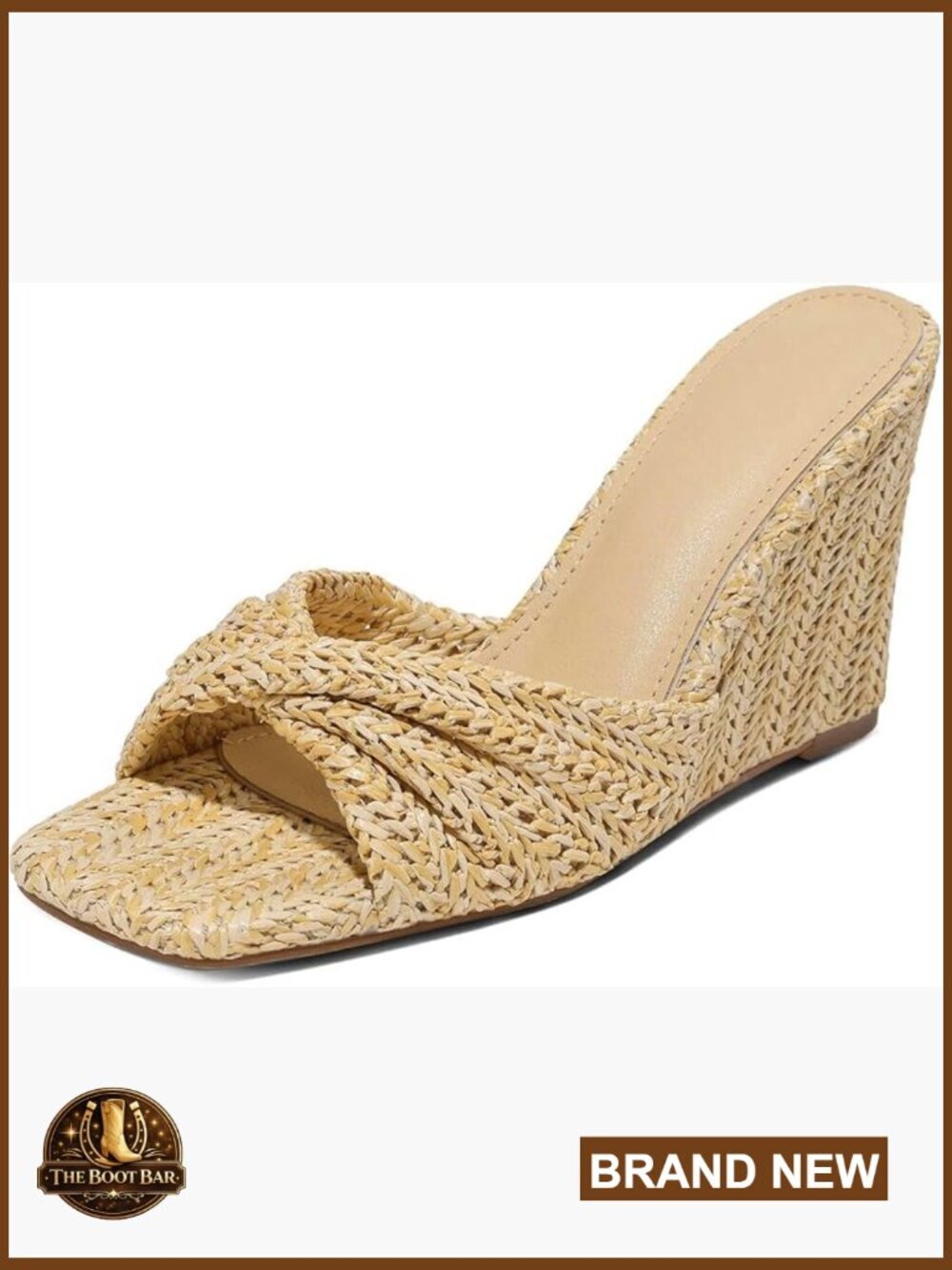 Woven Straw Wedge Sandals - Slip On Square Toe Mules